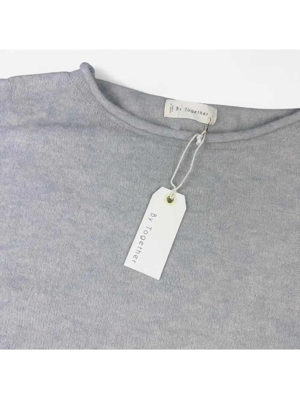 Bloomingdale's By Together Cropped Boat Neck Knit Sweater in Grey